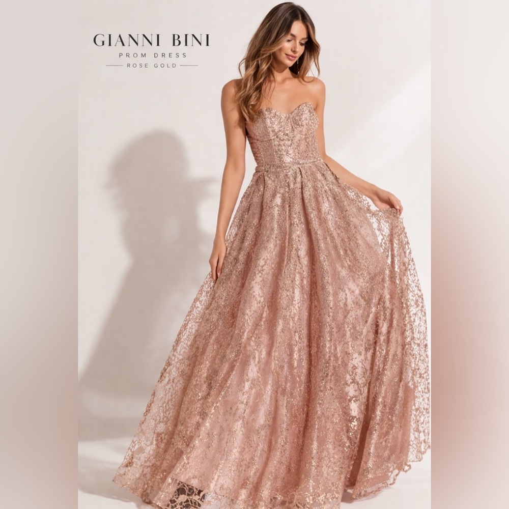 Gianni Bini Rose Gold Lace Strapless Ball Gown
